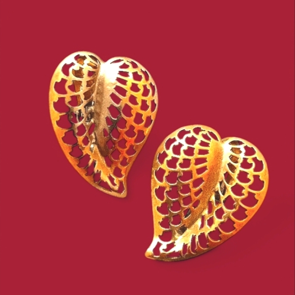 LES BERNARD Vintage Gold Leaf Earrings 80's #Maximalsm - Picture 1 of 6